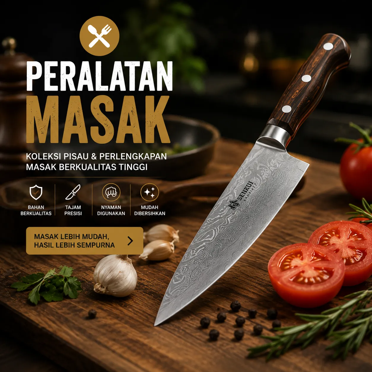 Pisau Chef Damascus 8 Inch Premium Handle Kayu