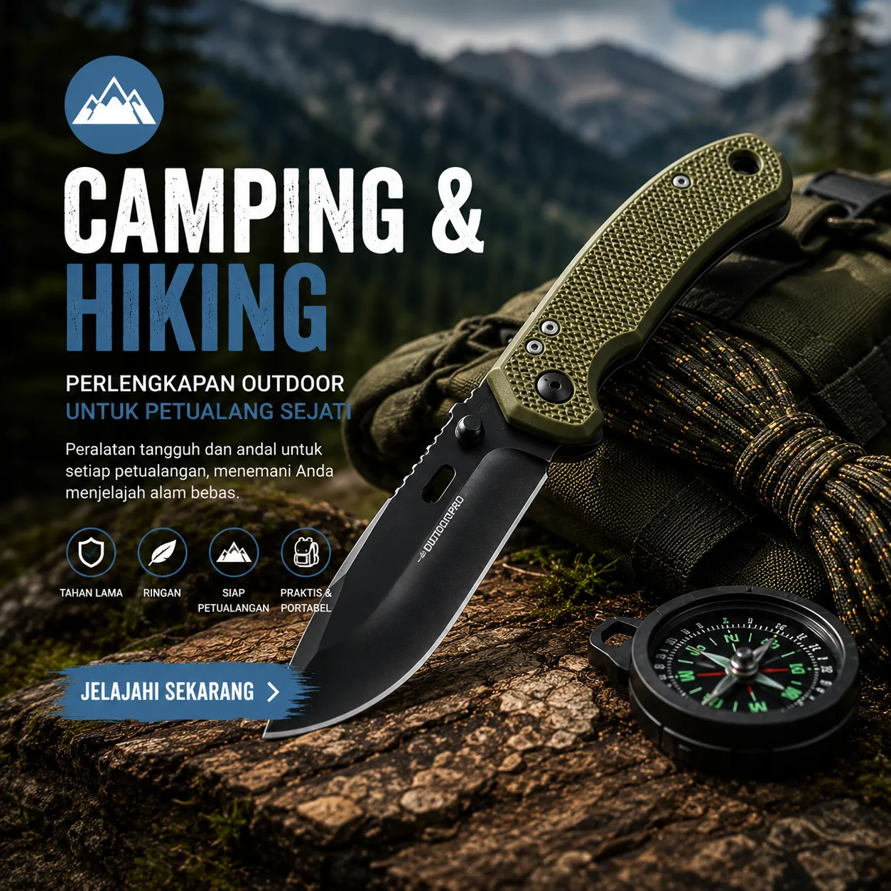 Pisau Lipat Tactical Outdoor D2 Steel EDC